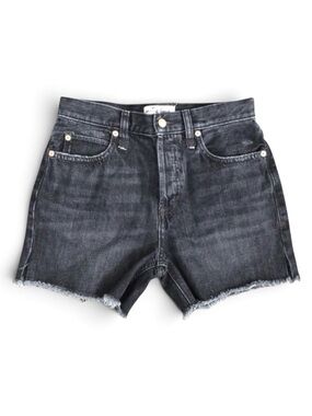 Free People We The Free Black Denim Shorts Raw Hem High Rise 100% Cotton Size 25
